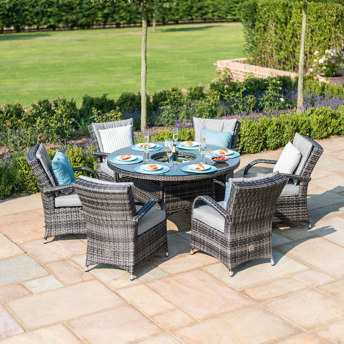 Texas 6 Seat Round Rattan Dining Set with Ice Bucket & Lazy Susan – Grey