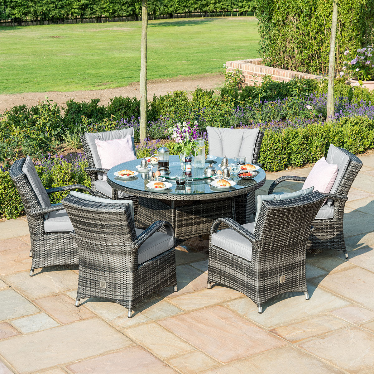 Texas 6 Seat Round Rattan Dining Set with Ice Bucket & Lazy Susan – Grey