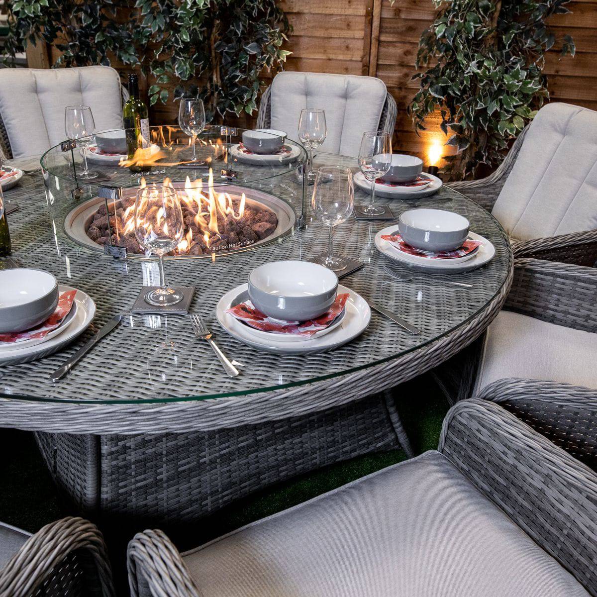 Rattan Champagne Vienna 8 Seat Fire Pit With 165cm Round Table