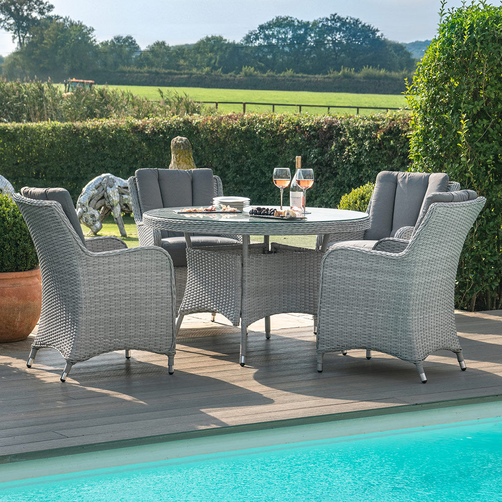 Ascot 4 Seat Round Rattan Dining Set with Weatherproof Cushions