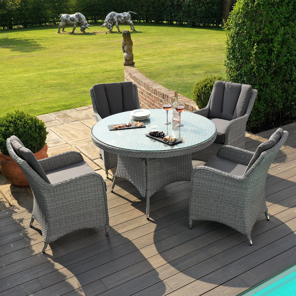 Ascot 4 Seat Round Rattan Dining Set with Weatherproof Cushions