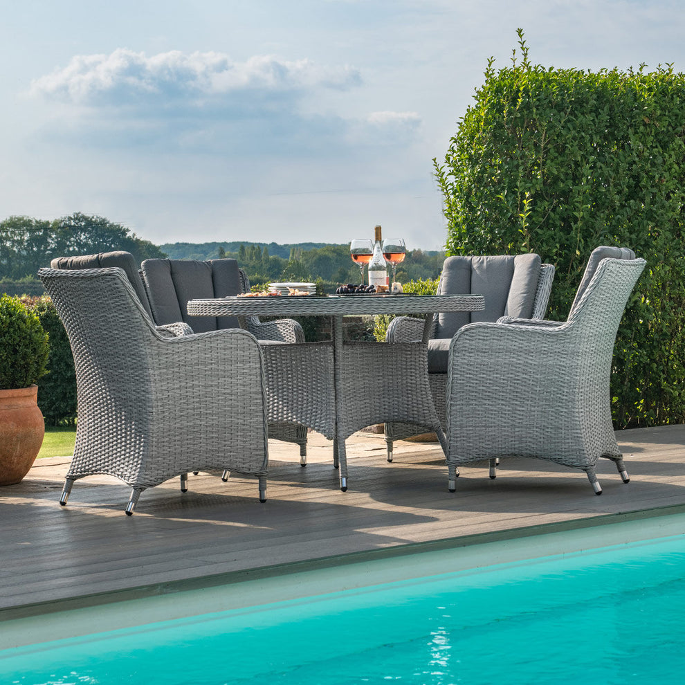 Ascot 4 Seat Round Rattan Dining Set with Weatherproof Cushions