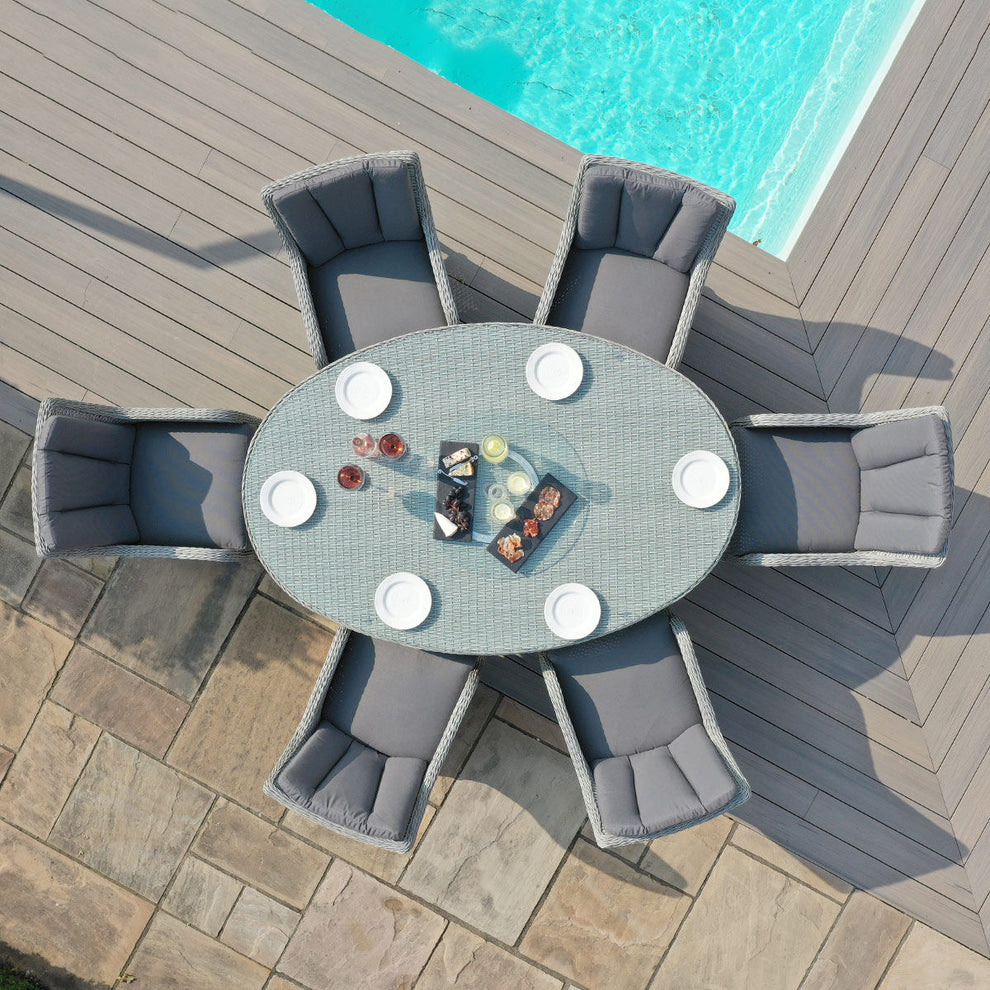 Ascot 6 Seat Oval Rattan Dining Set with Lazy Susan & Weatherproof Cushions