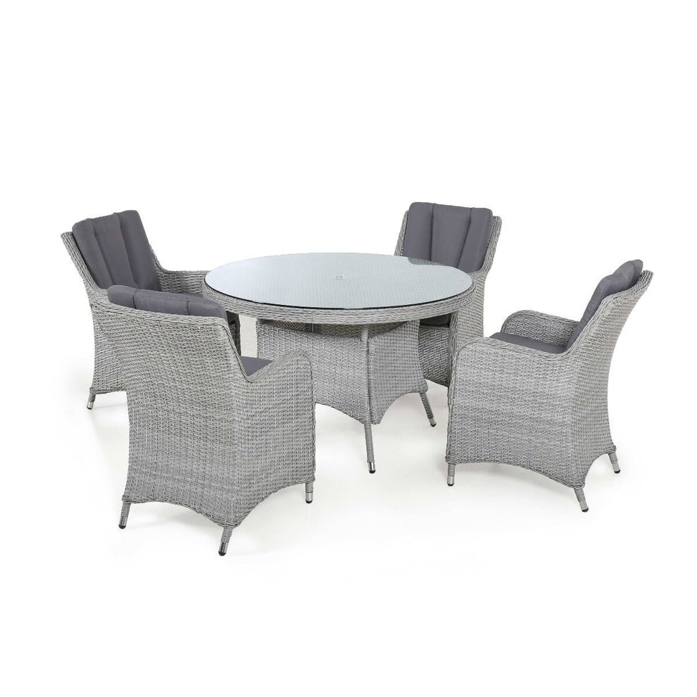 Ascot 4 Seat Round Rattan Dining Set with Weatherproof Cushions