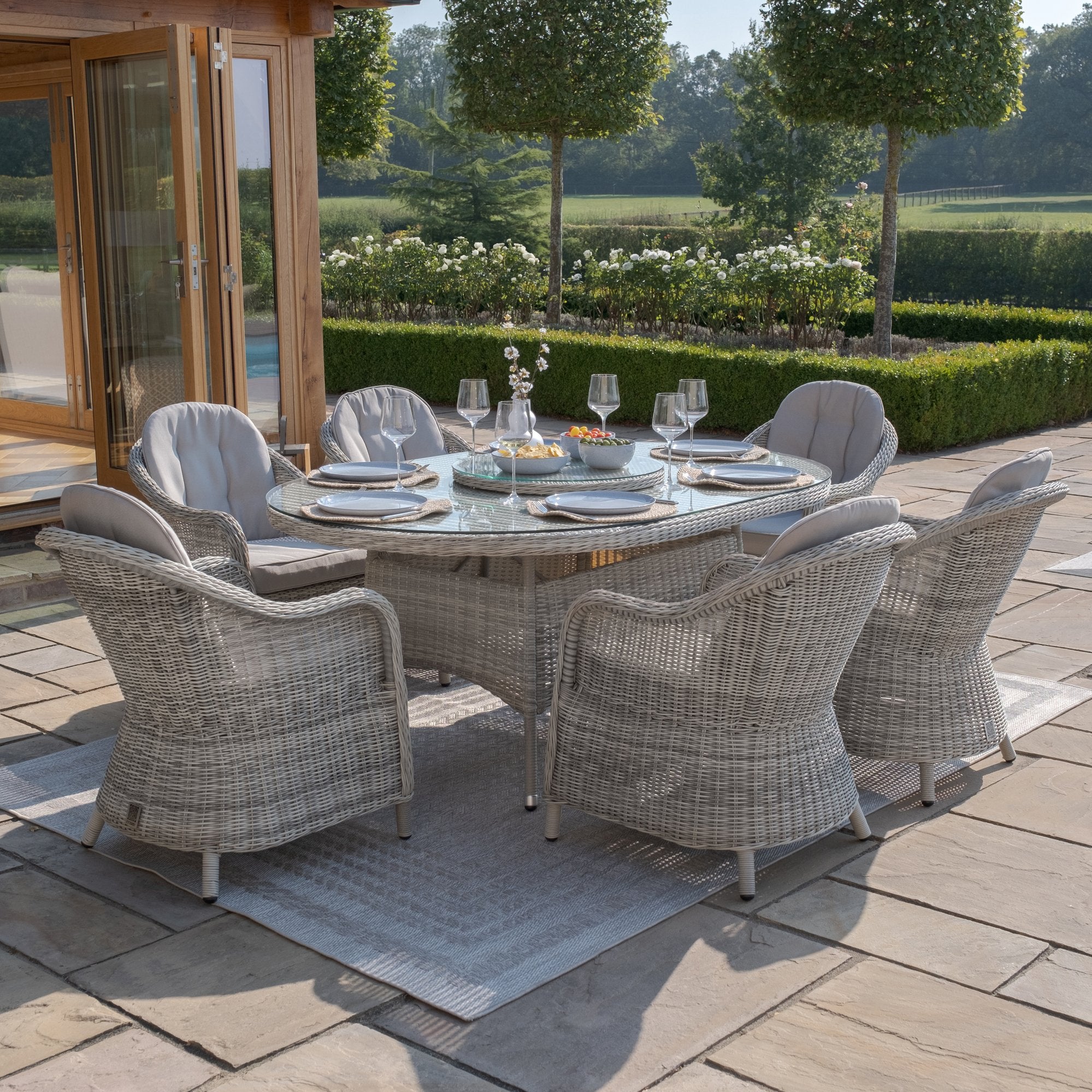 Oxford 6 Seat Oval Dining Set with Heritage Dining Chairs & Woven Lazy Susan