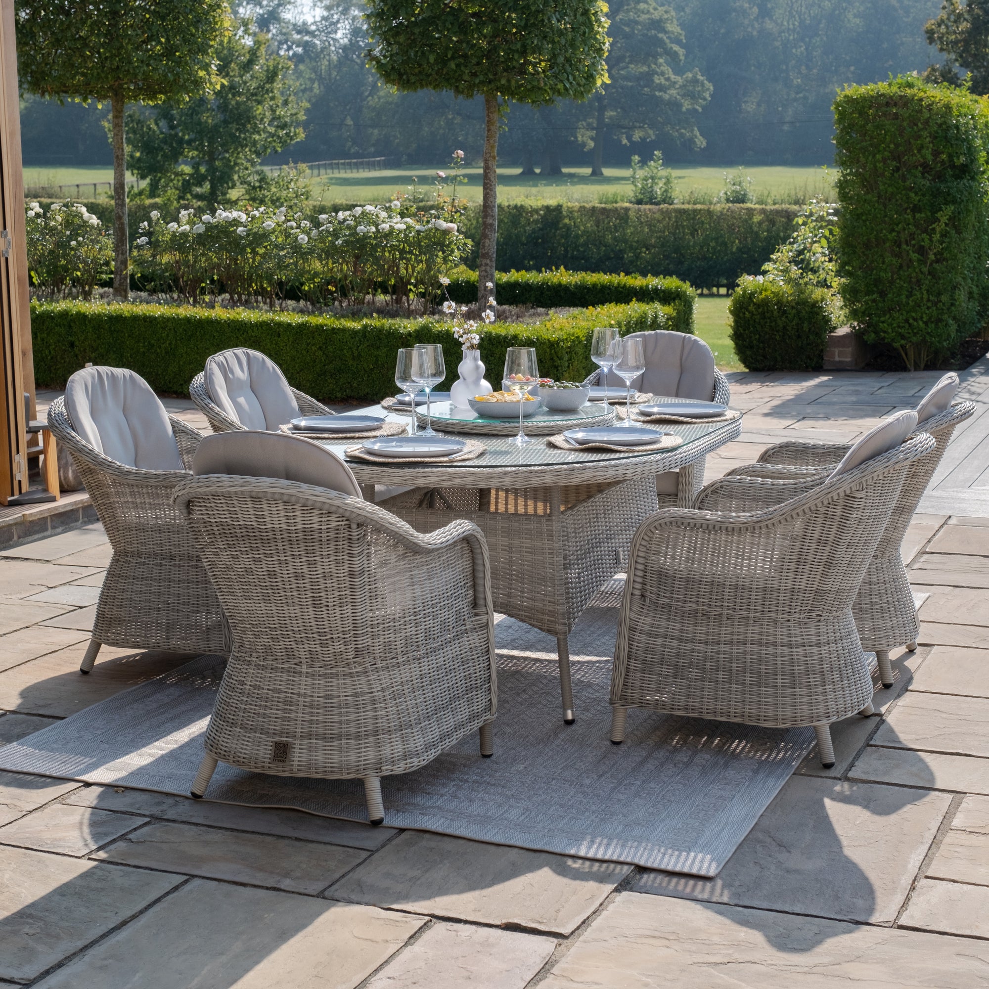 Oxford 6 Seat Oval Dining Set with Heritage Dining Chairs & Woven Lazy Susan