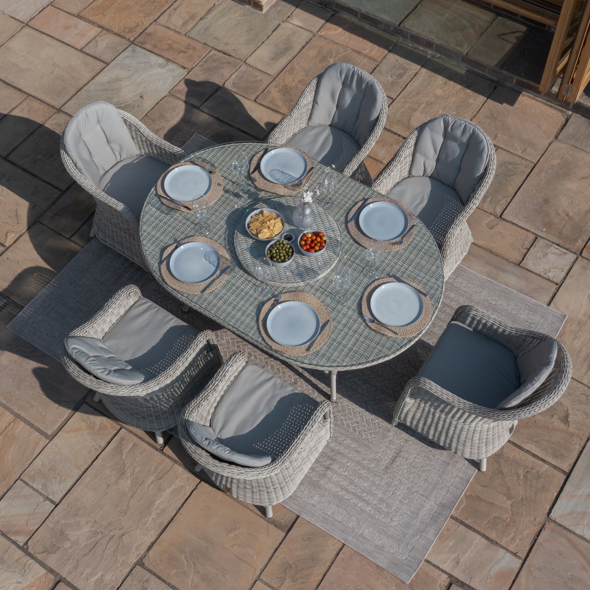 Oxford 6 Seat Oval Dining Set with Heritage Dining Chairs & Woven Lazy Susan