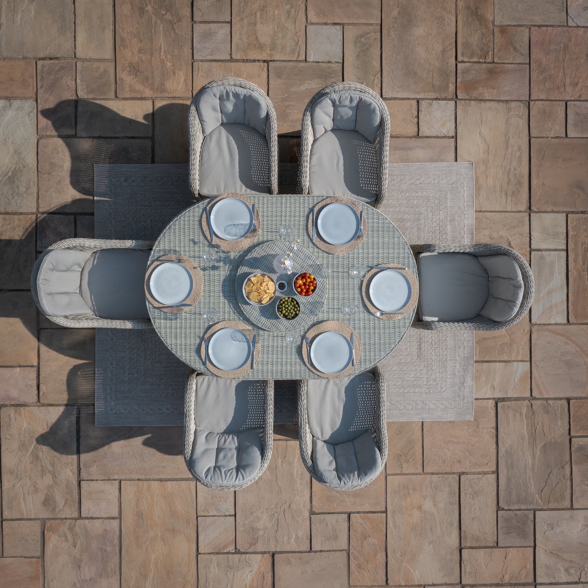 Oxford 6 Seat Oval Dining Set with Heritage Dining Chairs & Woven Lazy Susan