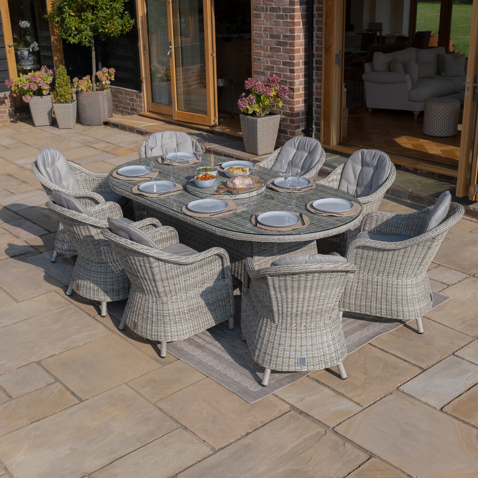 Oxford 8 Seat Oval Dining Set with Heritage Dining Chairs & Woven Lazy Susan