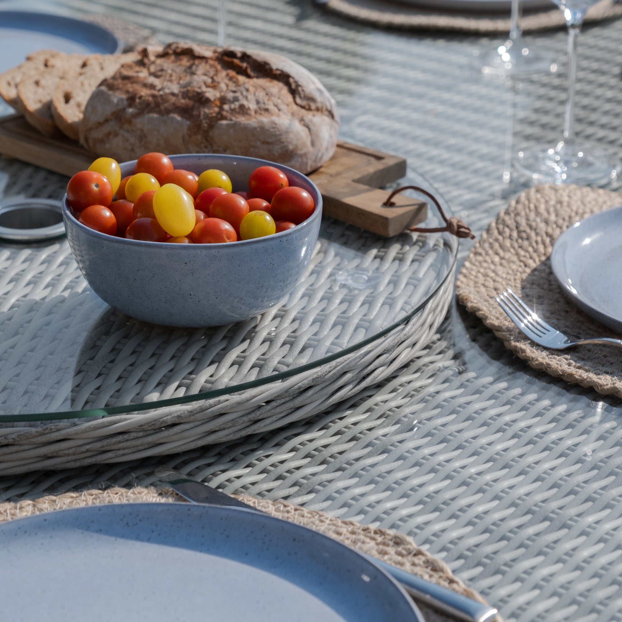 Oxford 8 Seat Oval Dining Set with Heritage Dining Chairs & Woven Lazy Susan