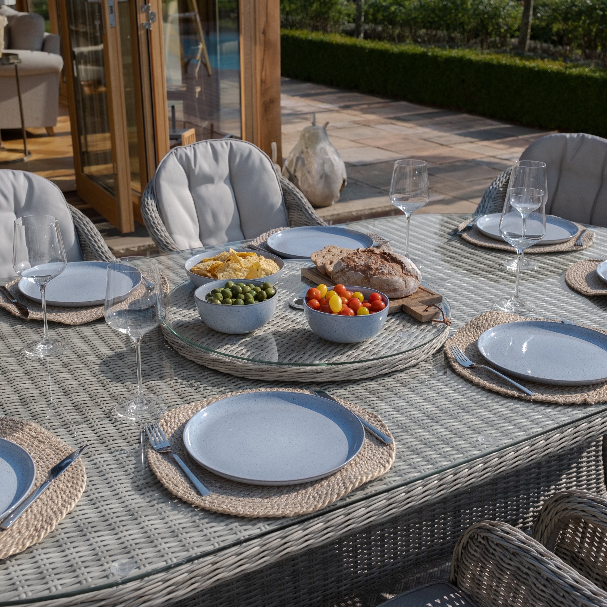 Oxford 8 Seat Oval Dining Set with Heritage Dining Chairs & Woven Lazy Susan