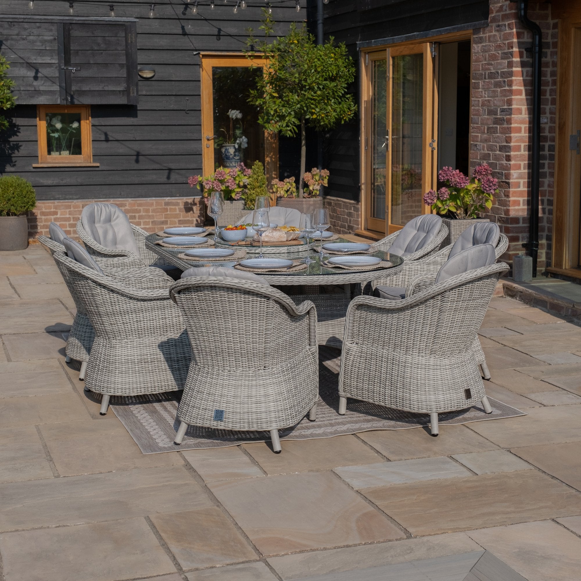 Oxford 8 Seat Oval Dining Set with Heritage Dining Chairs & Woven Lazy Susan