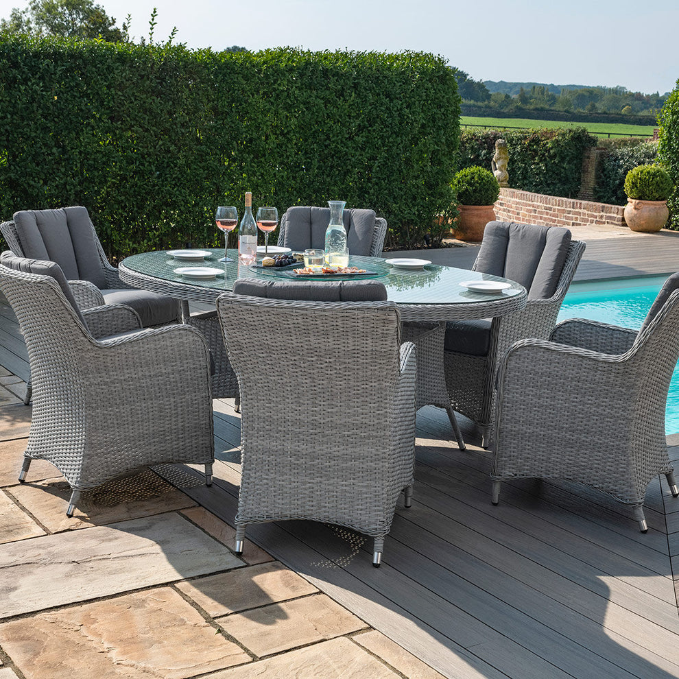 Ascot 6 Seat Oval Rattan Dining Set with Lazy Susan & Weatherproof Cushions