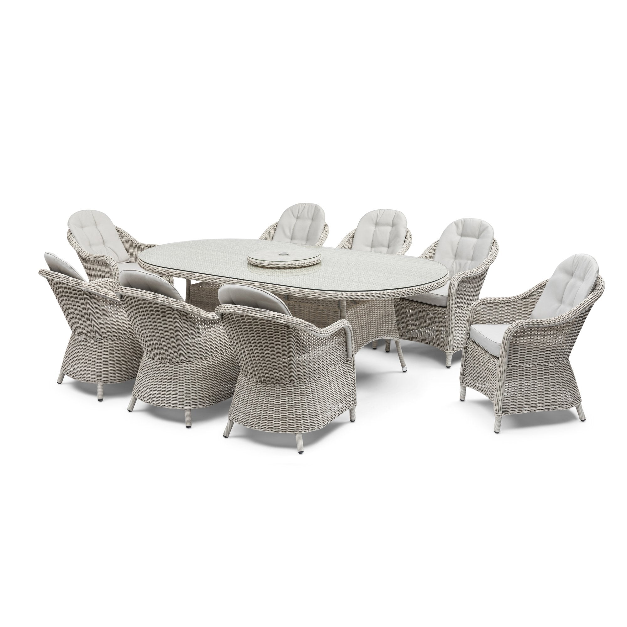 Oxford 8 Seat Oval Dining Set with Heritage Dining Chairs & Woven Lazy Susan