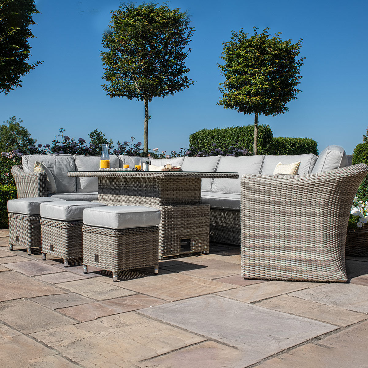 Oxford Deluxe Large Rattan Corner Dining Set with Rising Table & Armchair