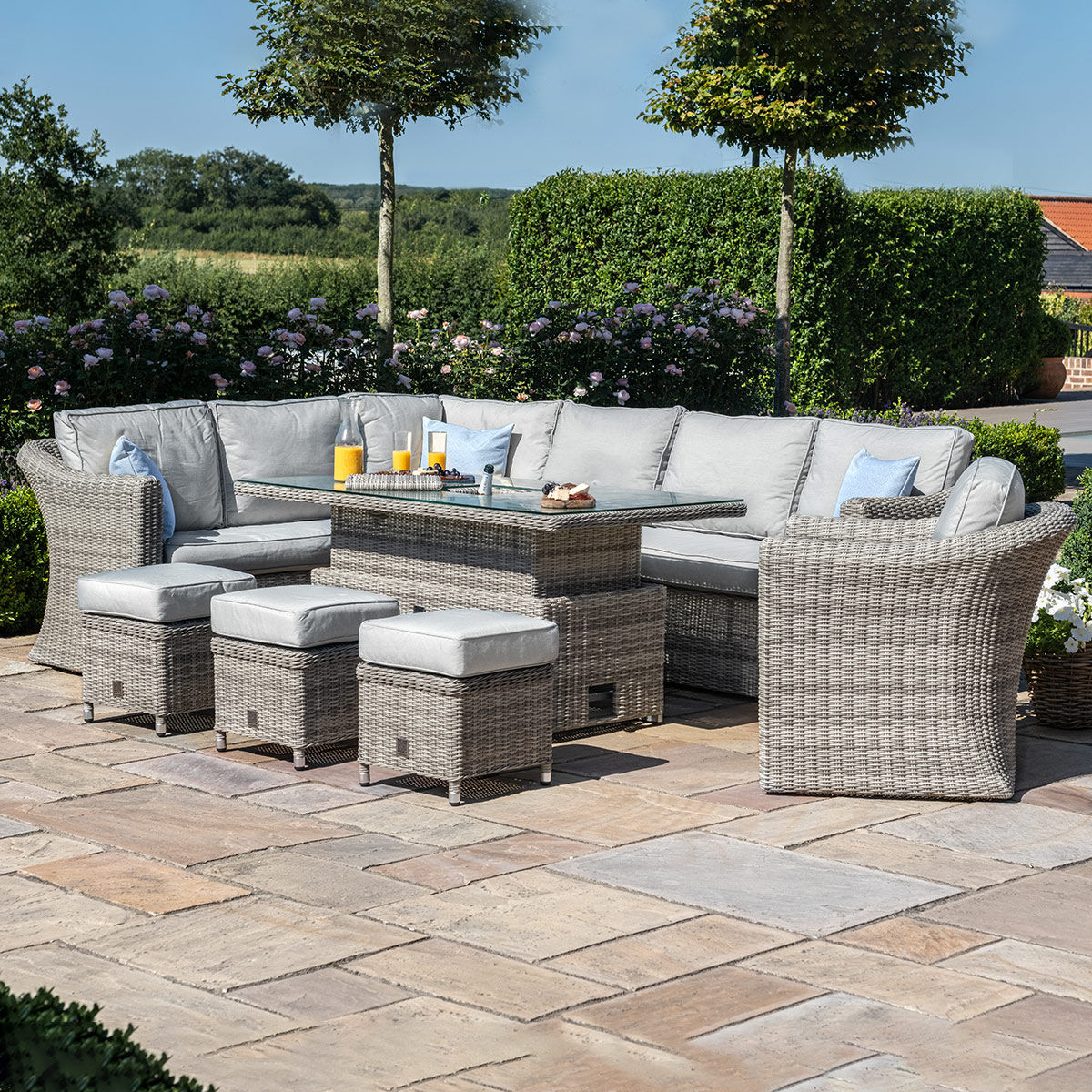 Oxford Deluxe Large Rattan Corner Dining Set with Rising Table & Armchair