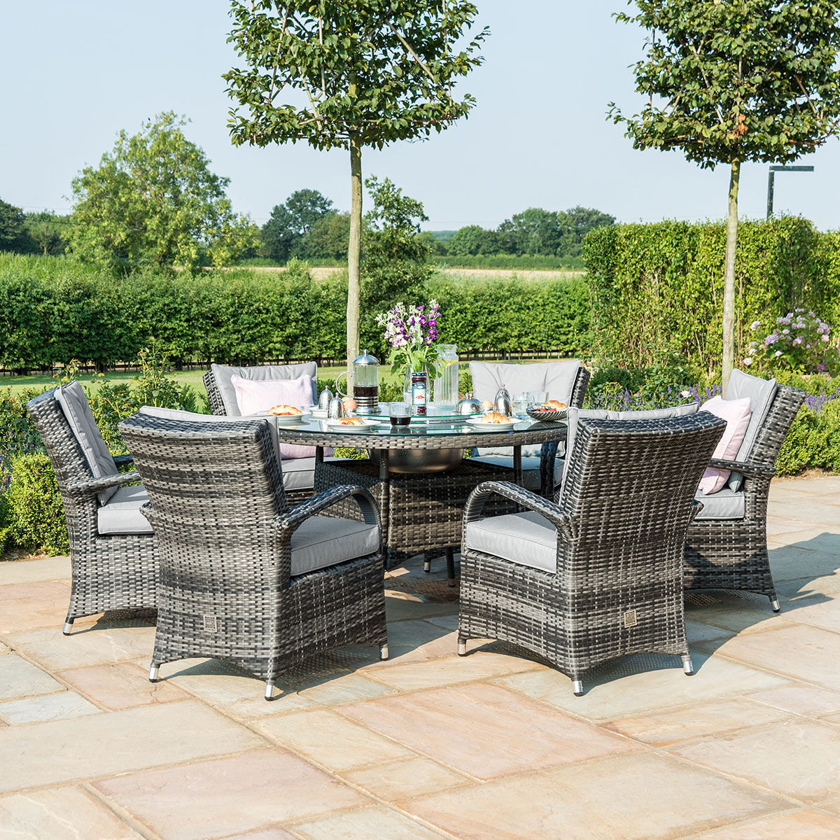 Texas 6 Seat Round Rattan Dining Set with Ice Bucket & Lazy Susan – Grey