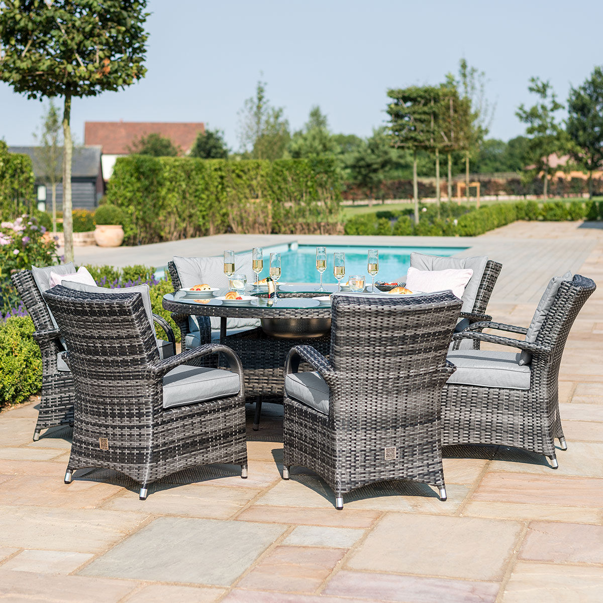 Texas 6 Seat Round Rattan Dining Set with Ice Bucket & Lazy Susan – Grey