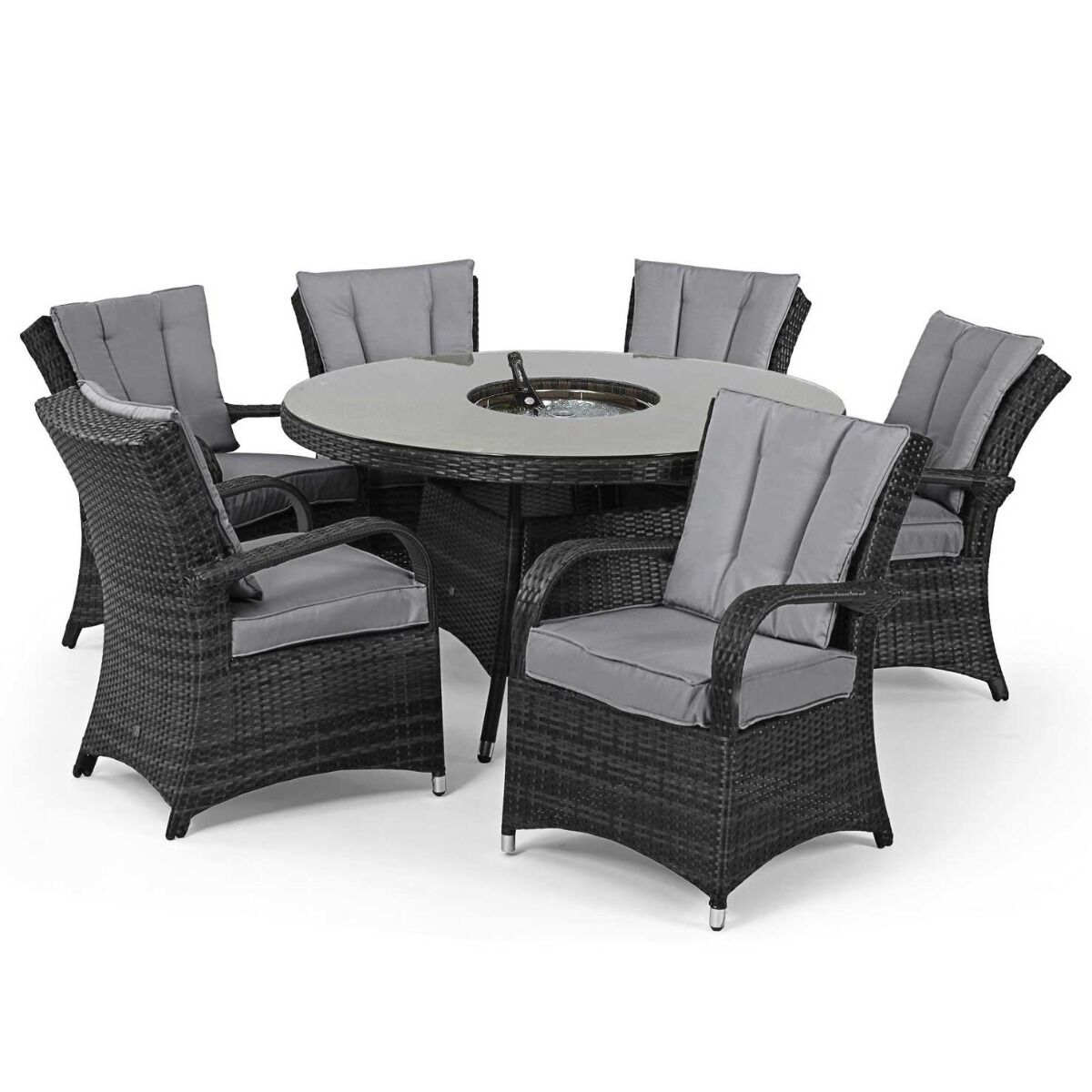 Texas 6 Seat Round Rattan Dining Set with Ice Bucket & Lazy Susan – Grey