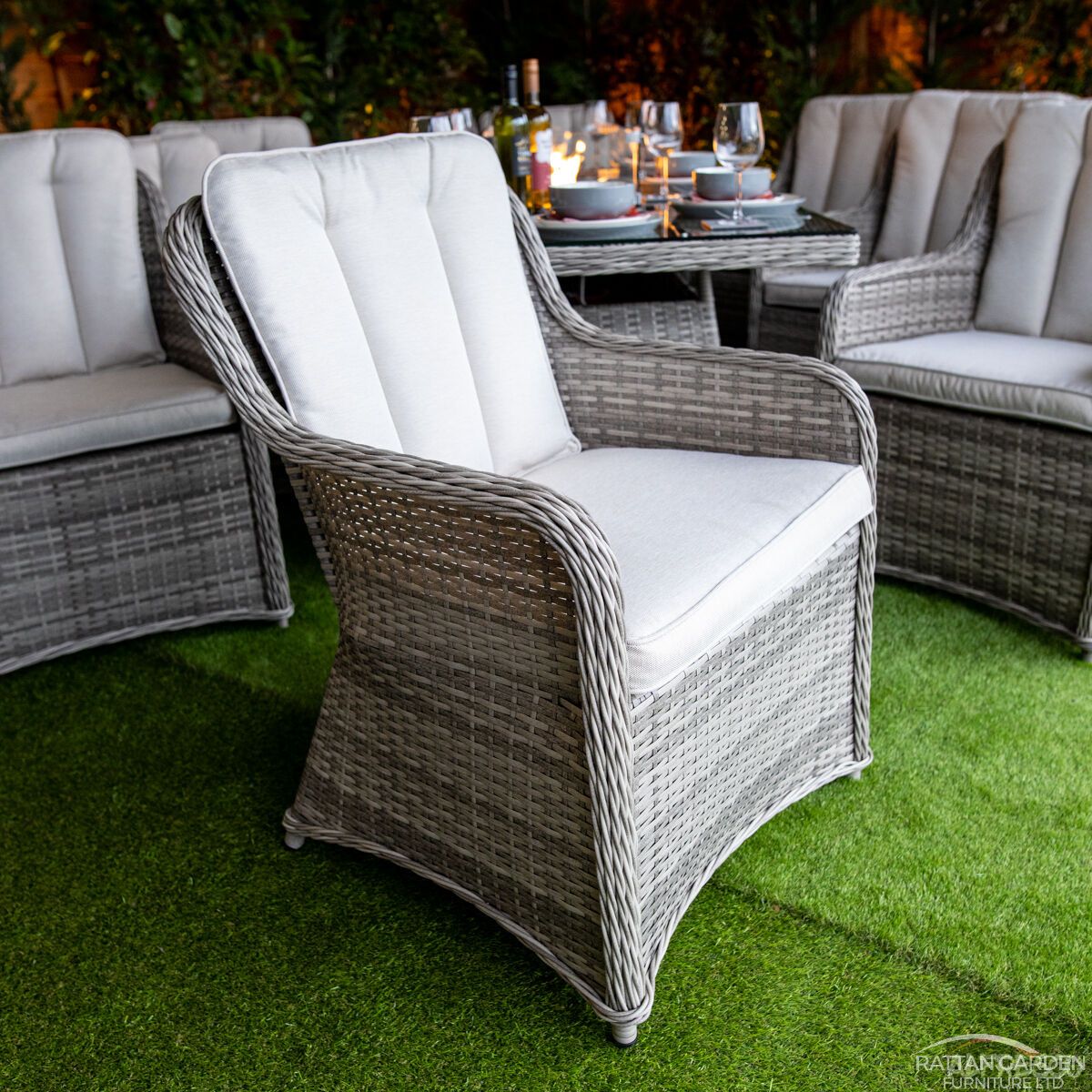 Champagne Vienna 8 Seat rattan Fire Pit With 210cm Rectangular Table
