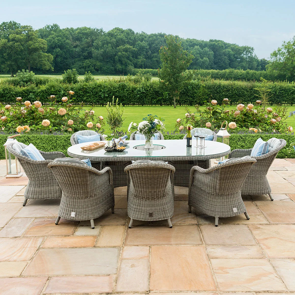 Oxford – Venice 8 Seat Oval Rattan Dining Set with Ice Bucket