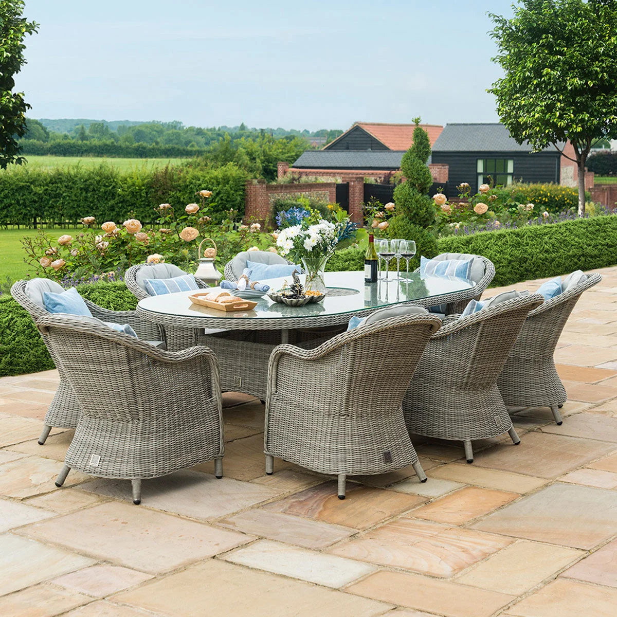 Oxford – Venice 8 Seat Oval Rattan Dining Set with Ice Bucket