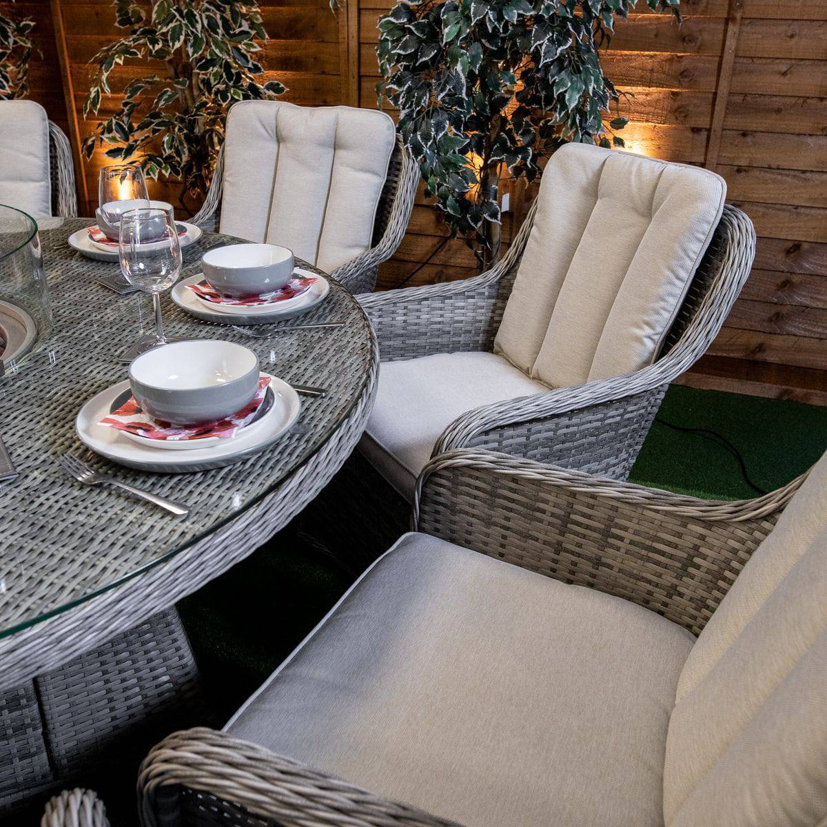 Rattan Champagne Vienna 8 Seat Fire Pit With 165cm Round Table