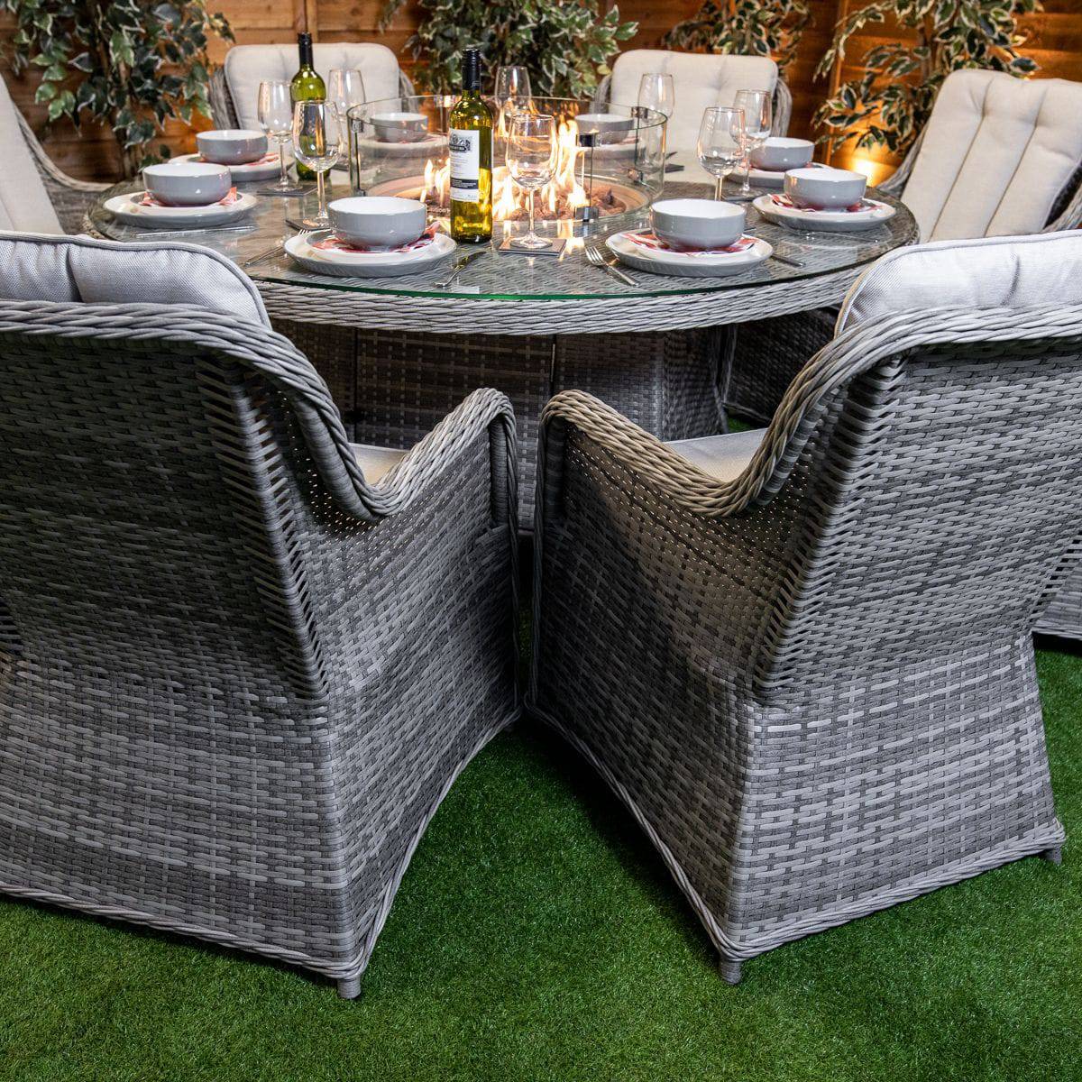 Rattan Champagne Vienna 8 Seat Fire Pit With 165cm Round Table