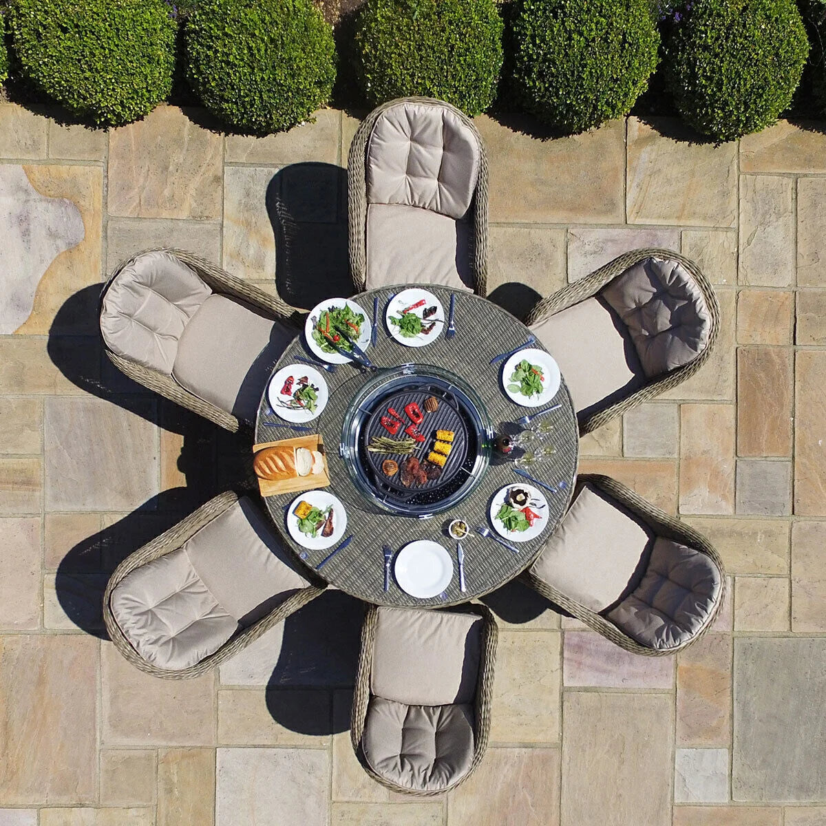 Winchester Heritage 6 Seat Round Rattan Fire Pit Dining Set with Lazy Susan