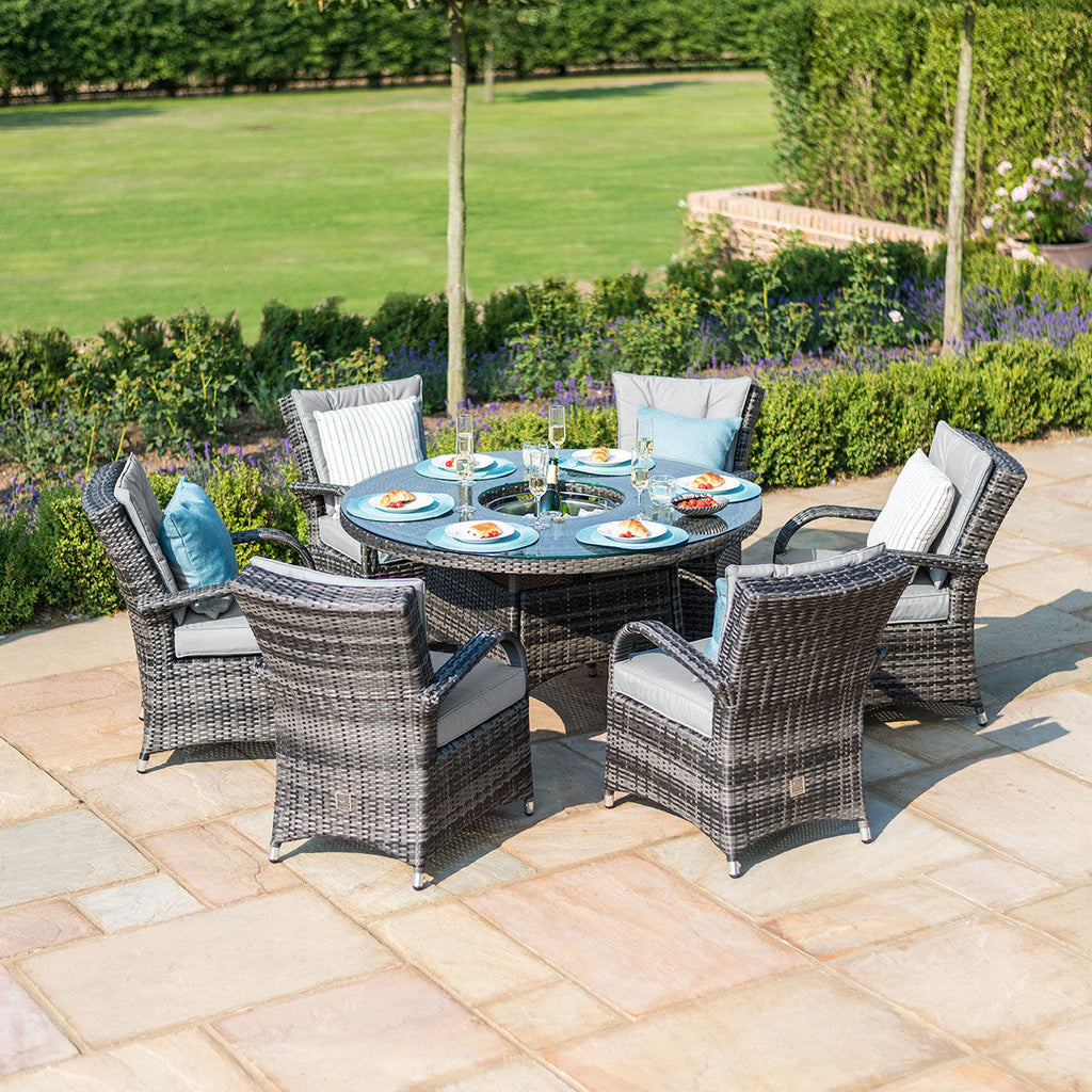 Texas 6 Seat Round Rattan Dining Set with Ice Bucket & Lazy Susan – Grey