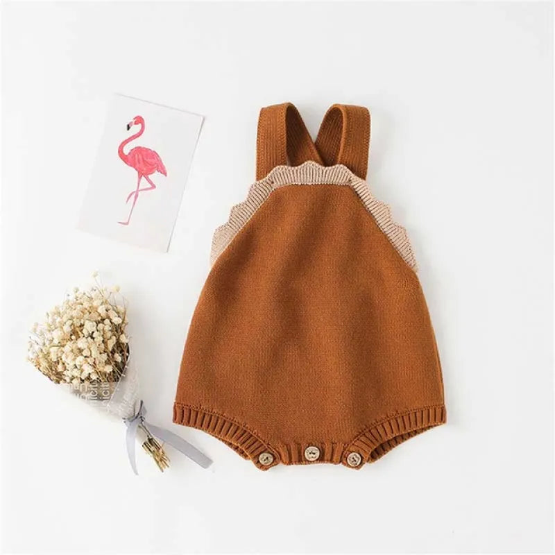 Woolen baby girls one piece romper with fungus