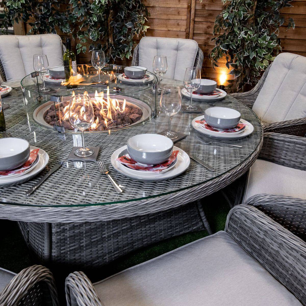 Rattan Champagne Vienna 8 Seat Fire Pit With 165cm Round Table