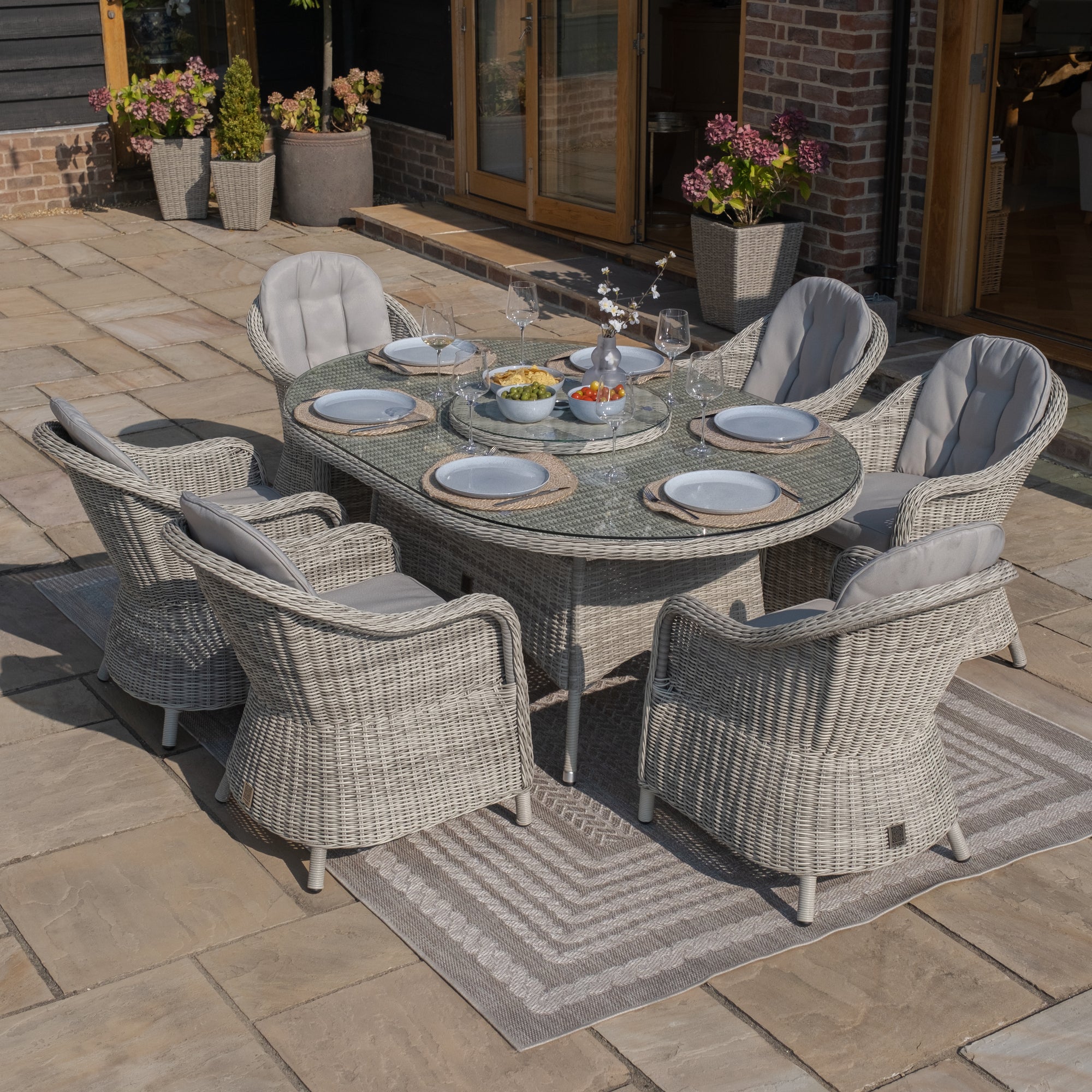 Oxford 6 Seat Oval Dining Set with Heritage Dining Chairs & Woven Lazy Susan
