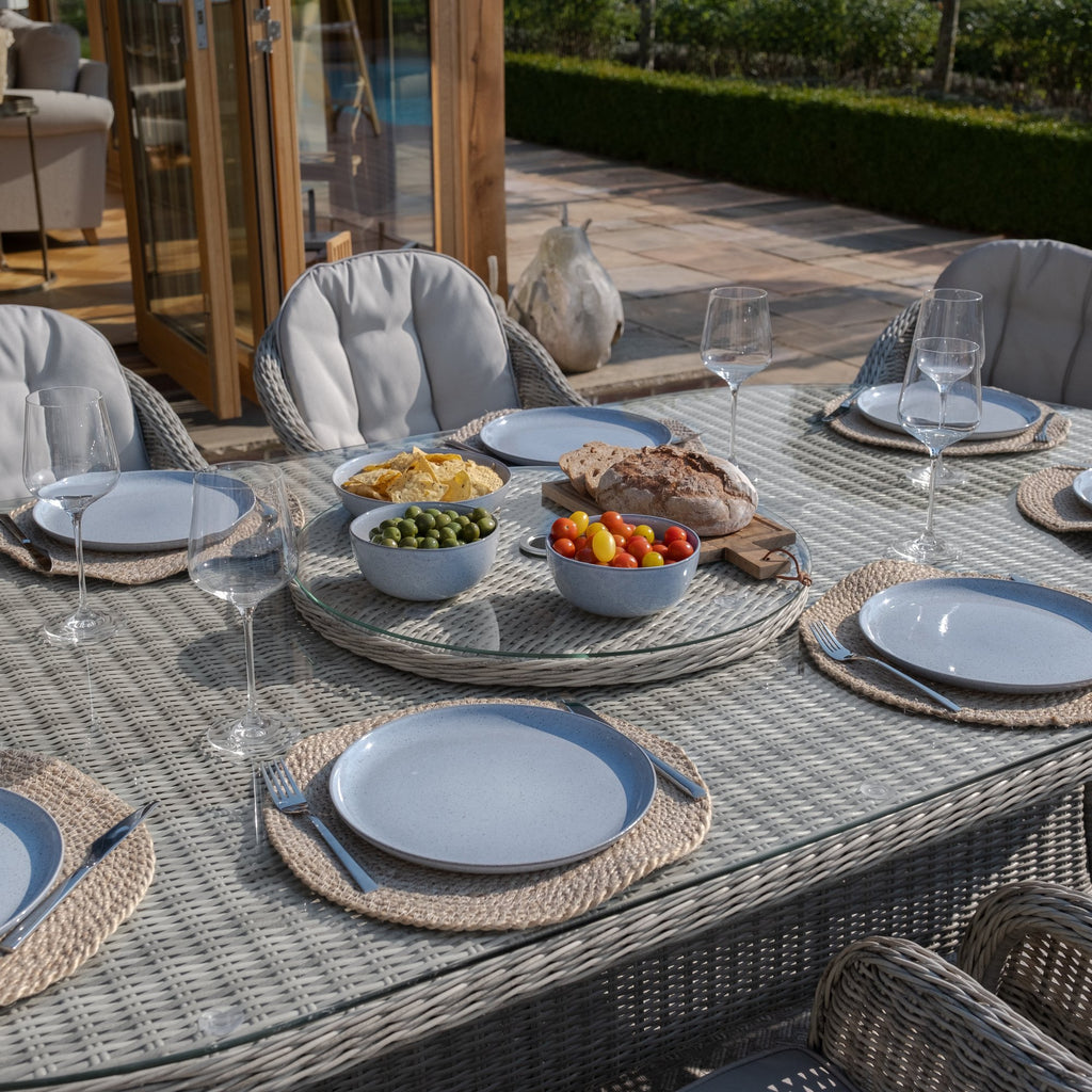 Oxford 8 Seat Oval Dining Set with Heritage Dining Chairs & Woven Lazy Susan