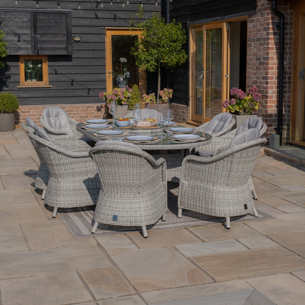 Oxford 8 Seat Oval Dining Set with Heritage Dining Chairs & Woven Lazy Susan