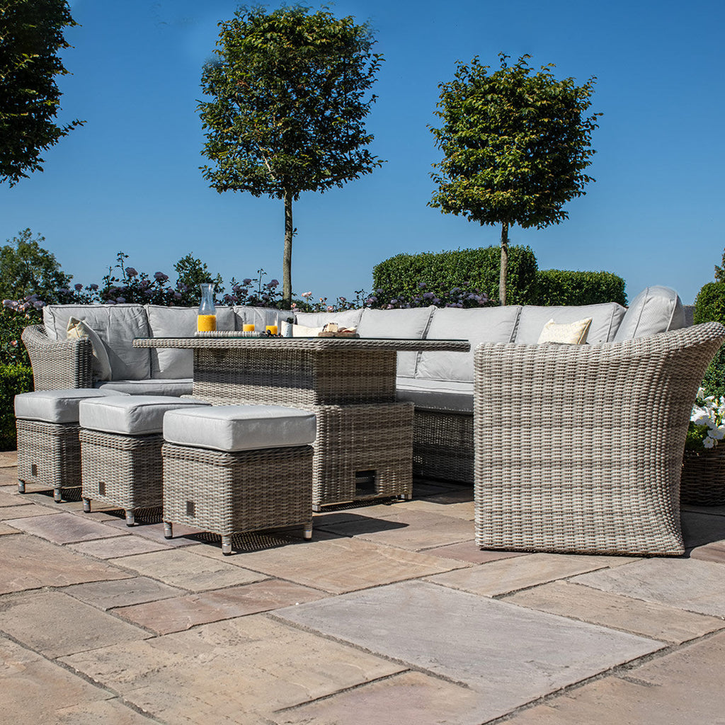 Oxford Deluxe Large Rattan Corner Dining Set with Rising Table & Armchair