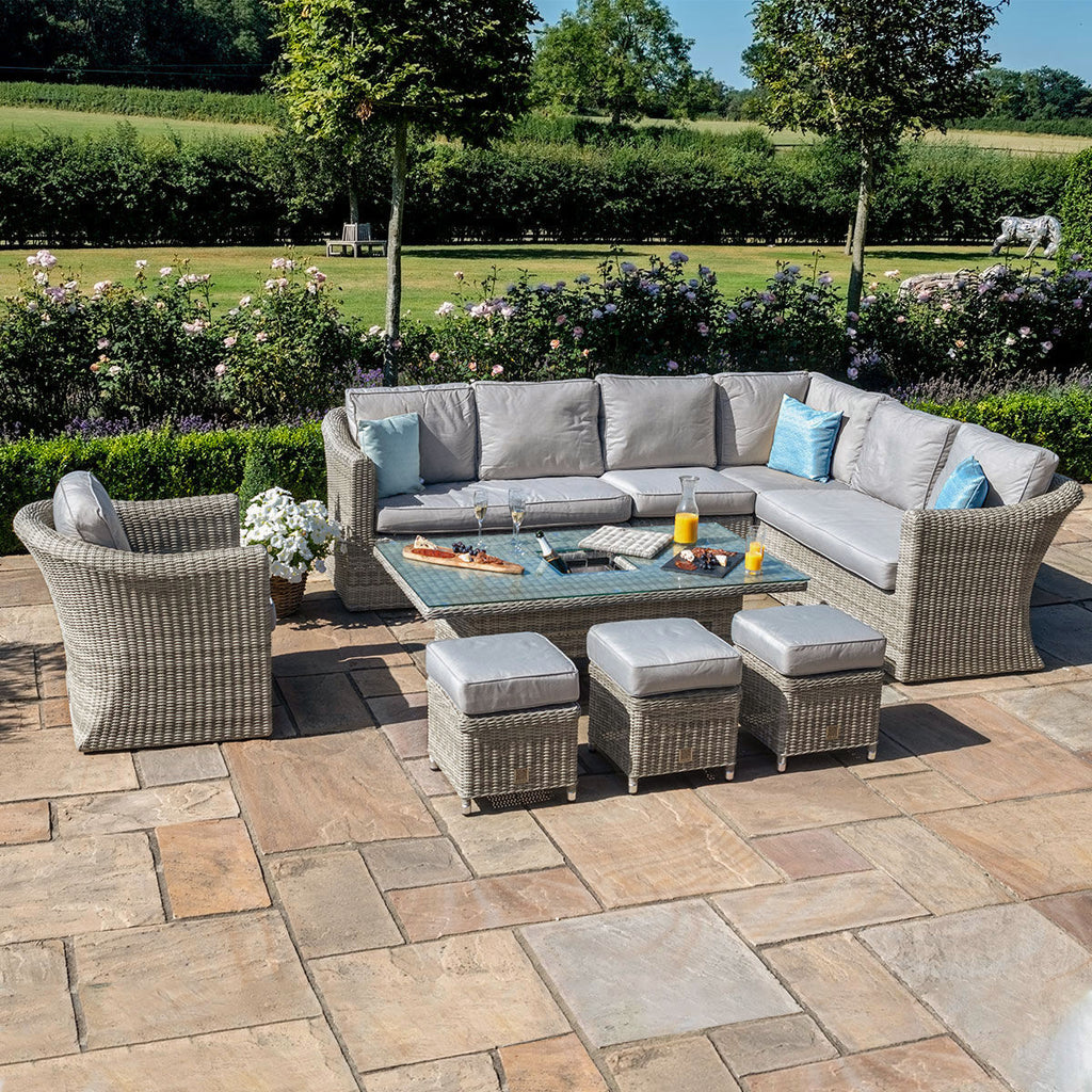 Oxford Deluxe Large Rattan Corner Dining Set with Rising Table & Armchair