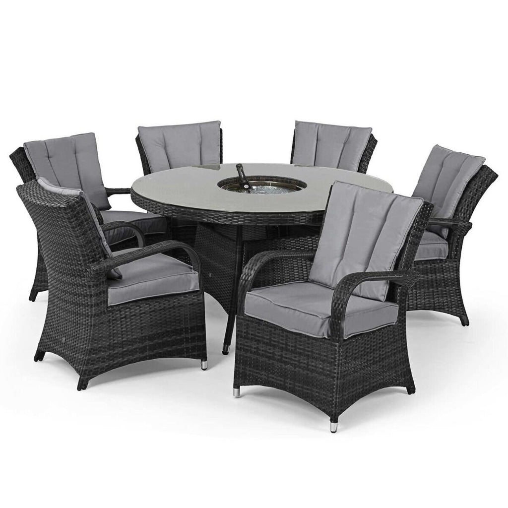 Texas 6 Seat Round Rattan Dining Set with Ice Bucket & Lazy Susan – Grey