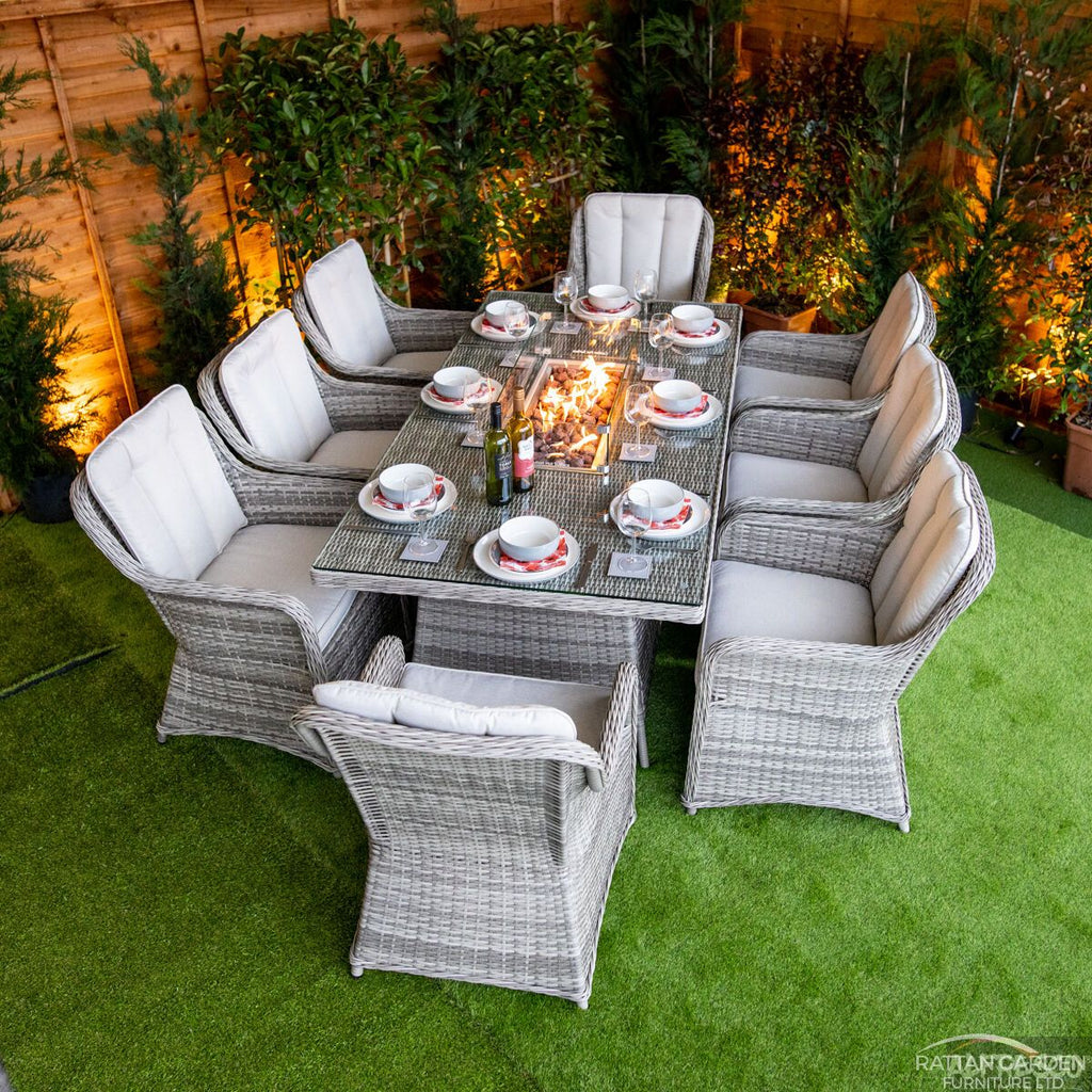 Champagne Vienna 8 Seat rattan Fire Pit With 210cm Rectangular Table