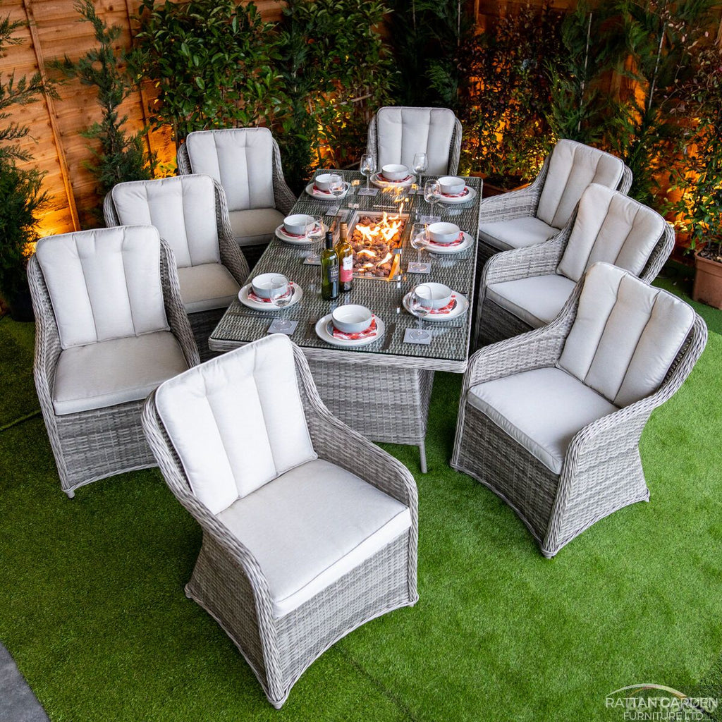 Champagne Vienna 8 Seat rattan Fire Pit With 210cm Rectangular Table