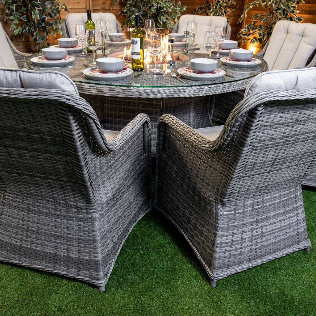 Rattan Champagne Vienna 8 Seat Fire Pit With 165cm Round Table