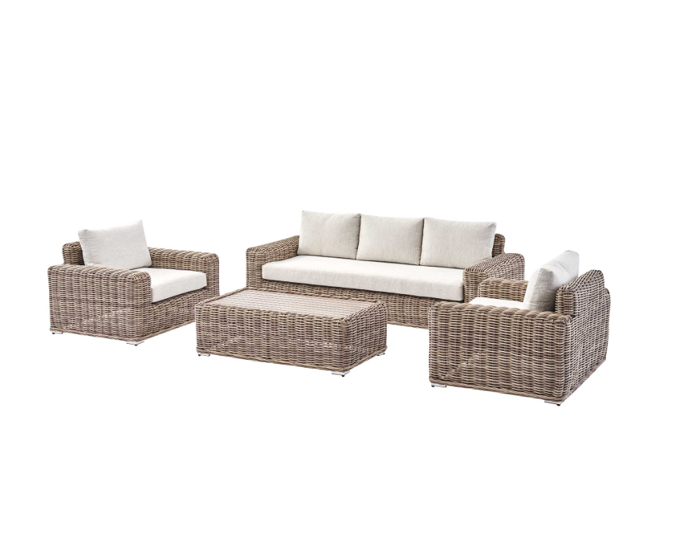 Bellagio Round Wicker Sofa Set with Coffee Table, Natural