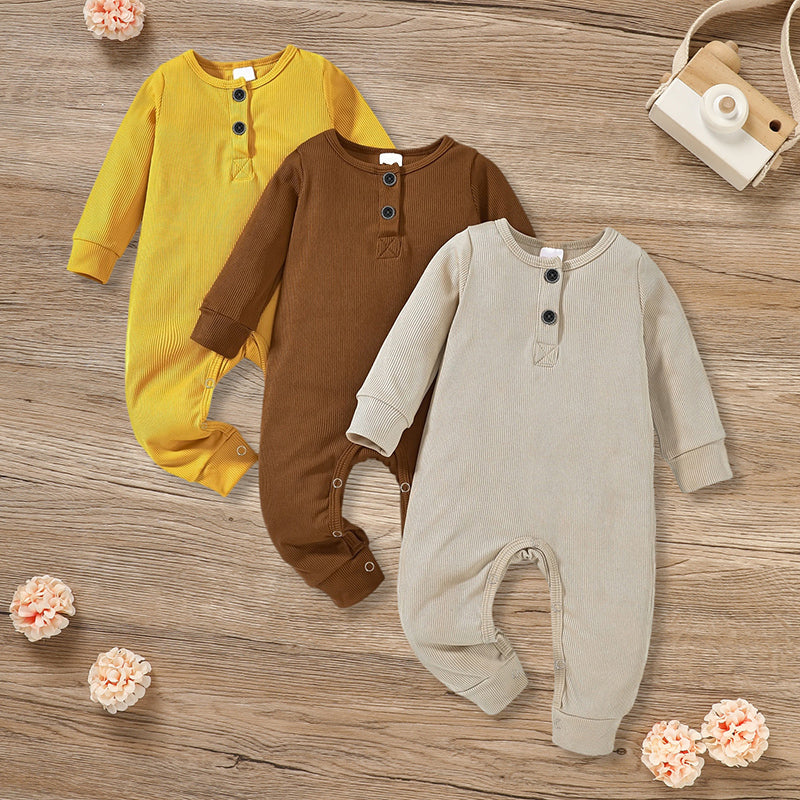 Ribbed Long Sleeve Baby Romper Set